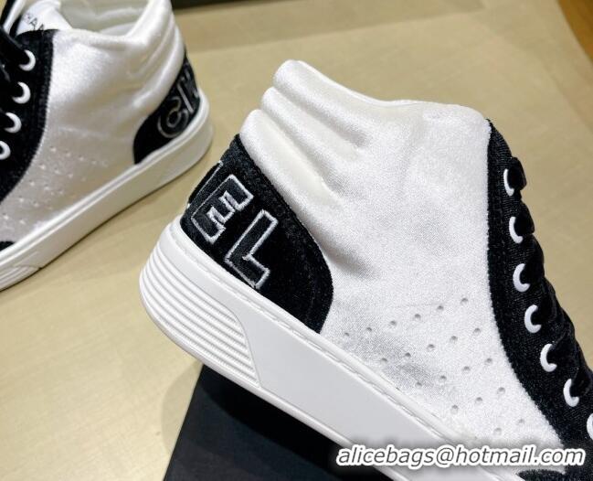 Top Quality Chanel Velvet High-Top Sneakers 111103 White