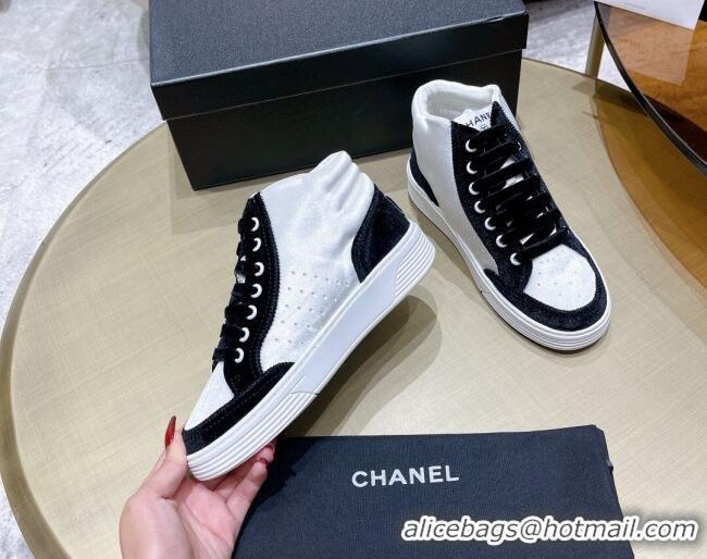 Top Quality Chanel Velvet High-Top Sneakers 111103 White