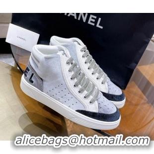 Cute Chanel Velvet High-Top Sneakers 111103 Gray