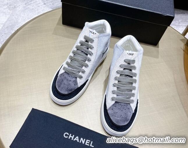 Cute Chanel Velvet High-Top Sneakers 111103 Gray