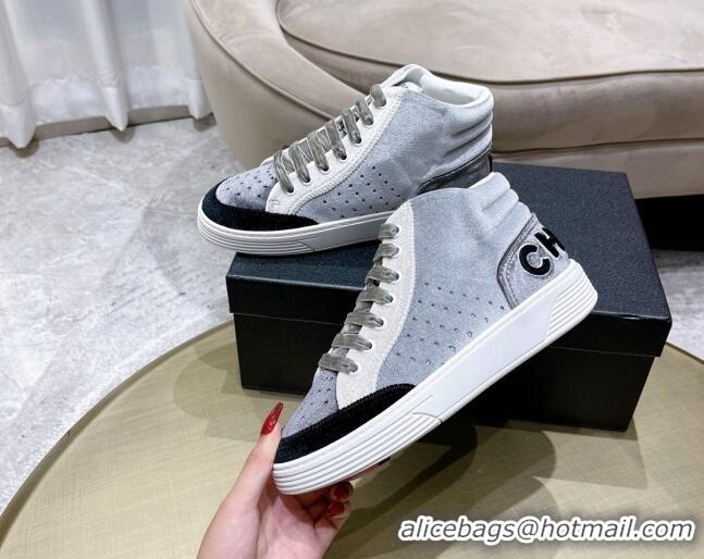 Cute Chanel Velvet High-Top Sneakers 111103 Gray