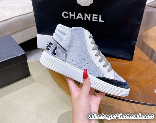 Cute Chanel Velvet High-Top Sneakers 111103 Gray