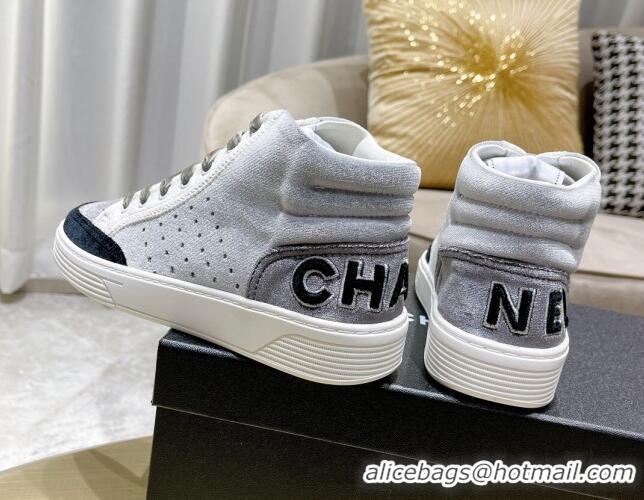 Cute Chanel Velvet High-Top Sneakers 111103 Gray