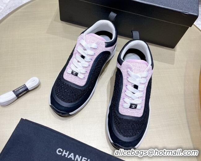 Top Quality Chanel Tweed Sneakers G37122 Black/Pink