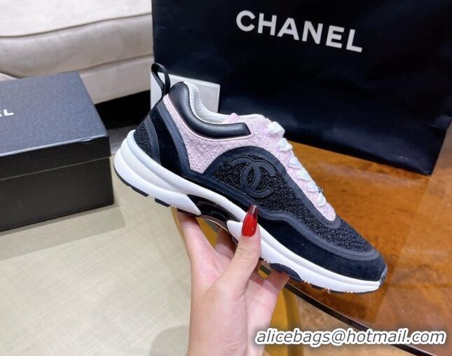 Top Quality Chanel Tweed Sneakers G37122 Black/Pink