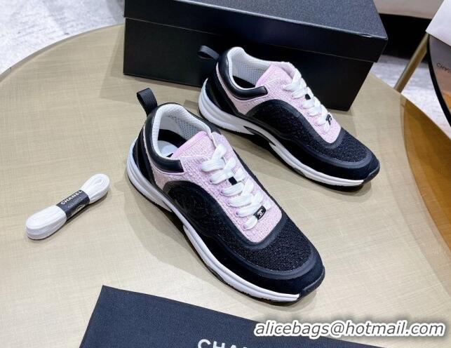 Top Quality Chanel Tweed Sneakers G37122 Black/Pink