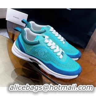 Popular Chanel Tweed Sneakers G37122 Water Blue