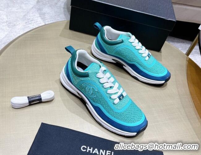 Popular Chanel Tweed Sneakers G37122 Water Blue