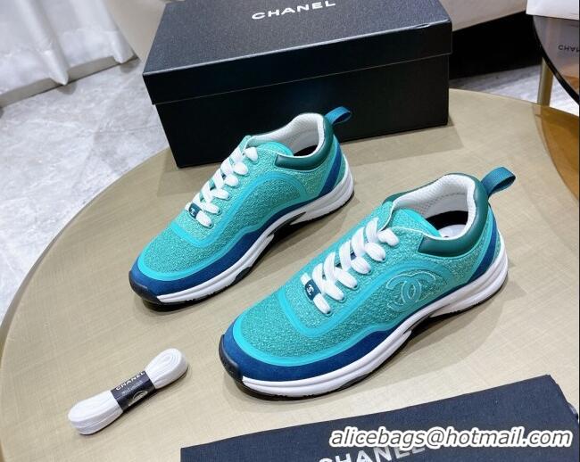 Popular Chanel Tweed Sneakers G37122 Water Blue