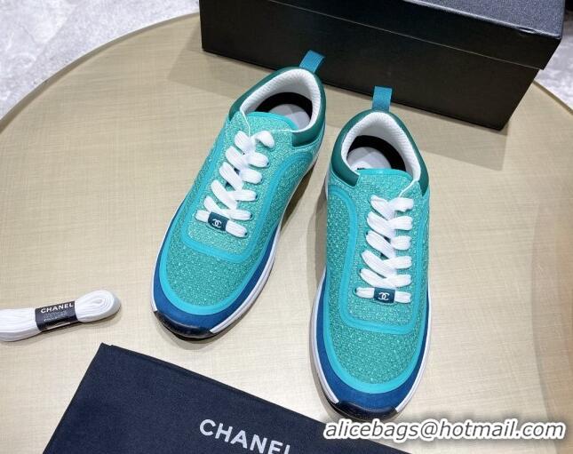 Popular Chanel Tweed Sneakers G37122 Water Blue