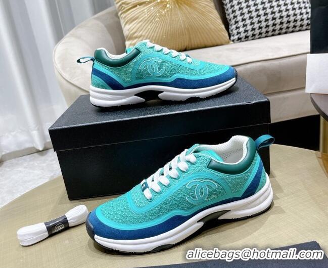 Popular Chanel Tweed Sneakers G37122 Water Blue