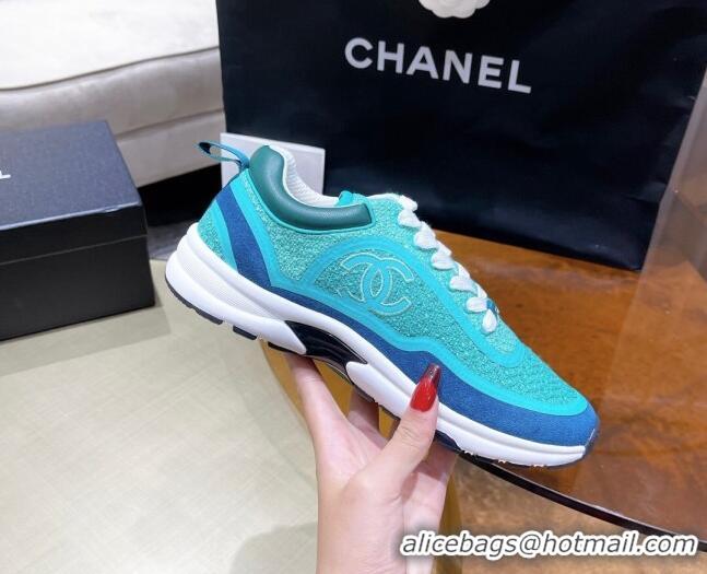 Popular Chanel Tweed Sneakers G37122 Water Blue