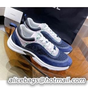 Classic Hot Chanel Tweed Sneakers G37122 Navy Blue/Pink