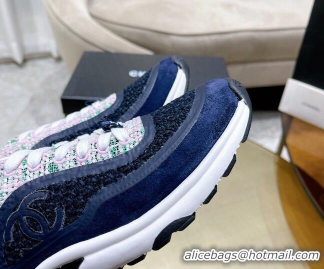 Classic Hot Chanel Tweed Sneakers G37122 Navy Blue/Pink