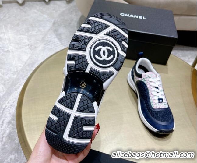 Classic Hot Chanel Tweed Sneakers G37122 Navy Blue/Pink