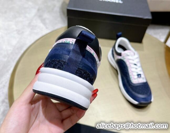 Classic Hot Chanel Tweed Sneakers G37122 Navy Blue/Pink