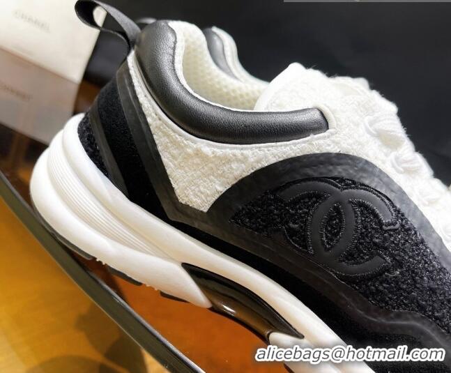 Top Grade Chanel Tweed Sneakers G37122 Black/White