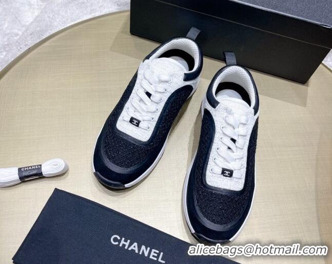 Top Grade Chanel Tweed Sneakers G37122 Black/White