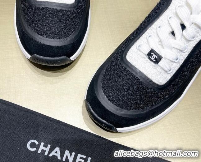 Top Grade Chanel Tweed Sneakers G37122 Black/White