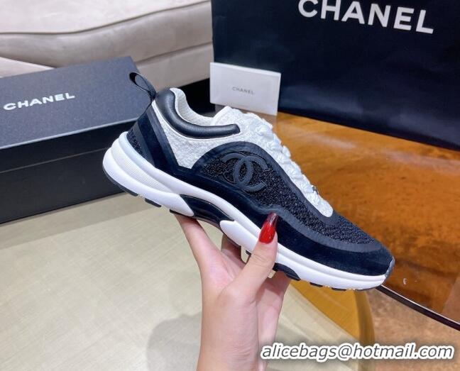 Top Grade Chanel Tweed Sneakers G37122 Black/White