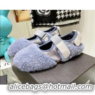 Top Design Chanel Wool Mary Jane Shoes 111116 Blue