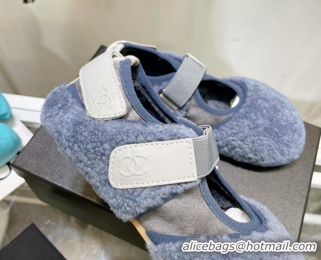 Top Design Chanel Wool Mary Jane Shoes 111116 Blue