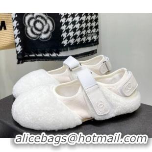 Pretty Style Chanel Wool Mary Jane Shoes 111116 White