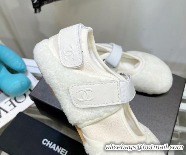 Pretty Style Chanel Wool Mary Jane Shoes 111116 White