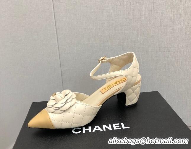 Low Price Chanel Quilted Lambskin Open Shoe/Slingback Pumps 5cm G38365 White