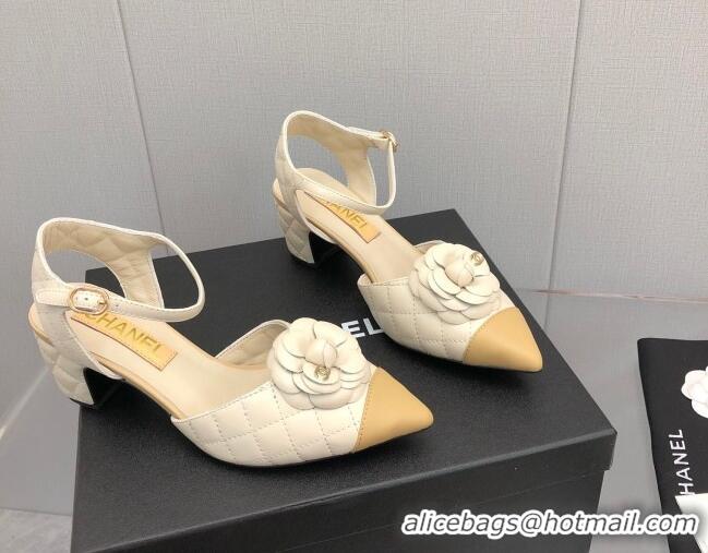 Low Price Chanel Quilted Lambskin Open Shoe/Slingback Pumps 5cm G38365 White