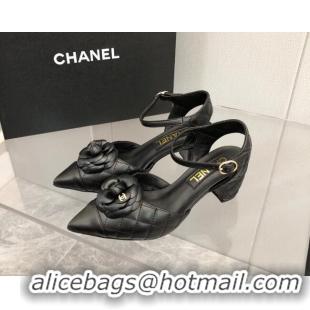 Stylish Chanel Quilted Lambskin Open Shoe/Slingback Pumps 5cm G38365 Black