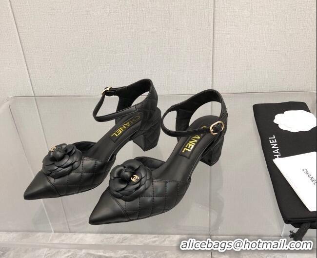 Stylish Chanel Quilted Lambskin Open Shoe/Slingback Pumps 5cm G38365 Black