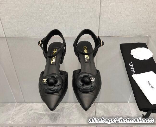 Stylish Chanel Quilted Lambskin Open Shoe/Slingback Pumps 5cm G38365 Black