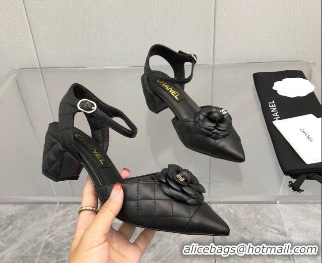 Stylish Chanel Quilted Lambskin Open Shoe/Slingback Pumps 5cm G38365 Black