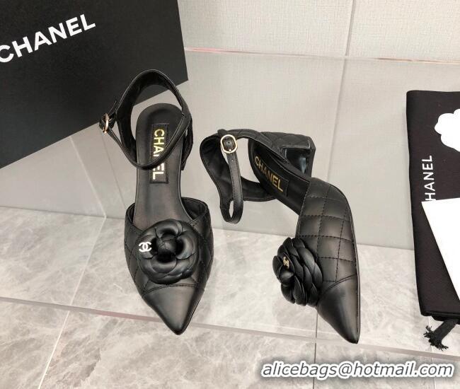 Stylish Chanel Quilted Lambskin Open Shoe/Slingback Pumps 5cm G38365 Black