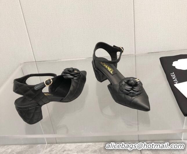 Stylish Chanel Quilted Lambskin Open Shoe/Slingback Pumps 5cm G38365 Black