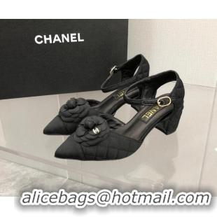 Hot Style Chanel Quilted Grosgrain Open Shoe/Slingback Pumps 5cm G38365 Black