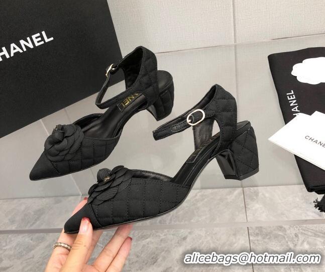 Hot Style Chanel Quilted Grosgrain Open Shoe/Slingback Pumps 5cm G38365 Black