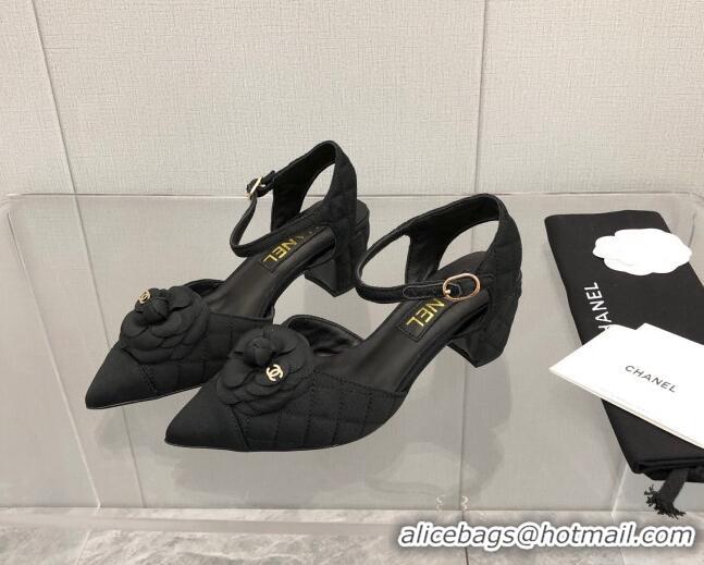 Hot Style Chanel Quilted Grosgrain Open Shoe/Slingback Pumps 5cm G38365 Black