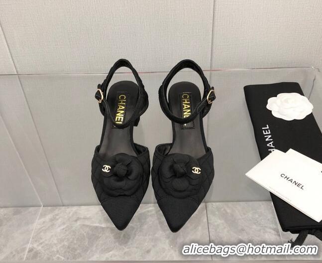 Hot Style Chanel Quilted Grosgrain Open Shoe/Slingback Pumps 5cm G38365 Black