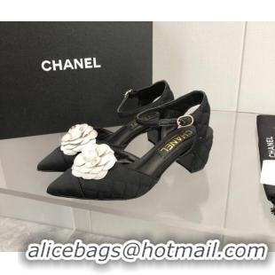 Sumptuous Chanel Quilted Grosgrain Open Shoe/Slingback Pumps 5cm G38365 Black/White