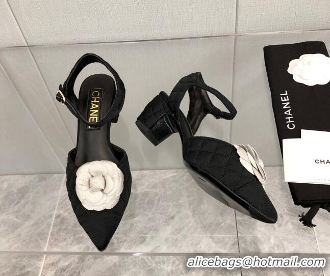 Sumptuous Chanel Quilted Grosgrain Open Shoe/Slingback Pumps 5cm G38365 Black/White