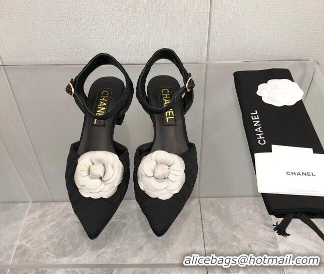 Sumptuous Chanel Quilted Grosgrain Open Shoe/Slingback Pumps 5cm G38365 Black/White