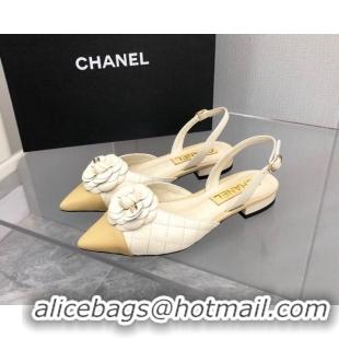 Feminine Chanel Quilted Lambskin Open Shoe/Slingback Pumps 2cm G38362 White