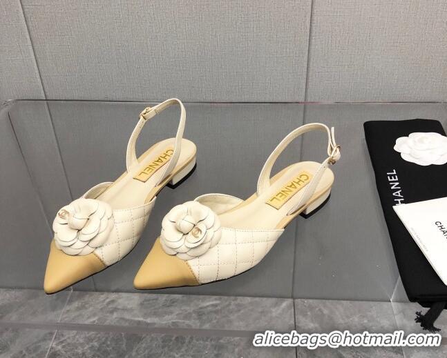 Feminine Chanel Quilted Lambskin Open Shoe/Slingback Pumps 2cm G38362 White