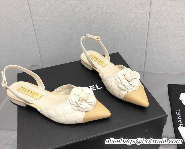 Feminine Chanel Quilted Lambskin Open Shoe/Slingback Pumps 2cm G38362 White