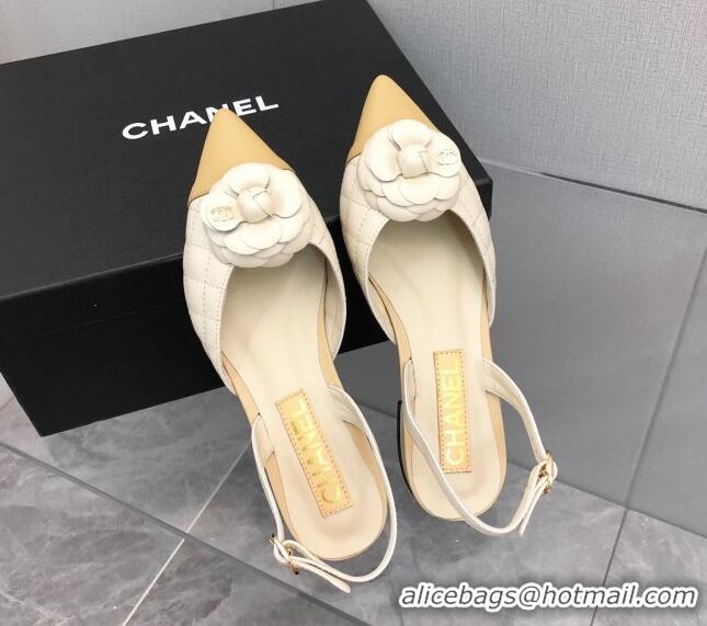 Feminine Chanel Quilted Lambskin Open Shoe/Slingback Pumps 2cm G38362 White