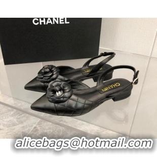 Cheap Price Chanel Quilted Lambskin Open Shoe/Slingback Pumps 2cm G38362 Black