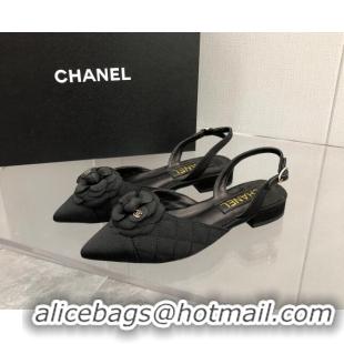 Discount Chanel Quilted Grosgrain Open Shoe/Slingback Pumps 2cm G38362 Black