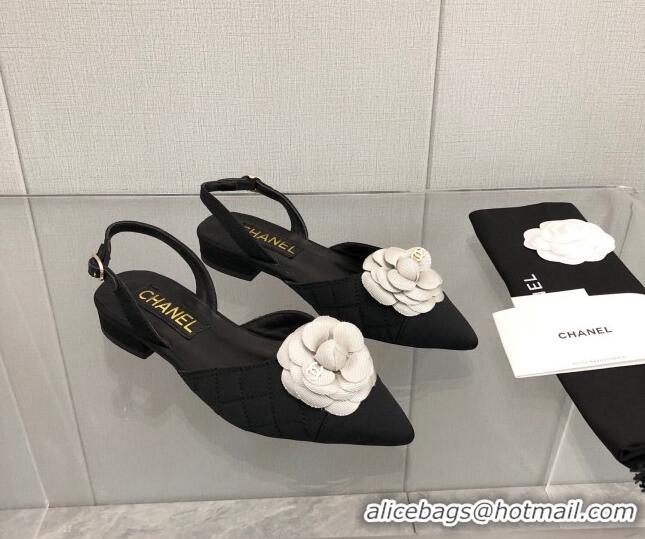 Unique Discount Chanel Quilted Grosgrain Open Shoe/Slingback Pumps 2cm G38362 Black/White